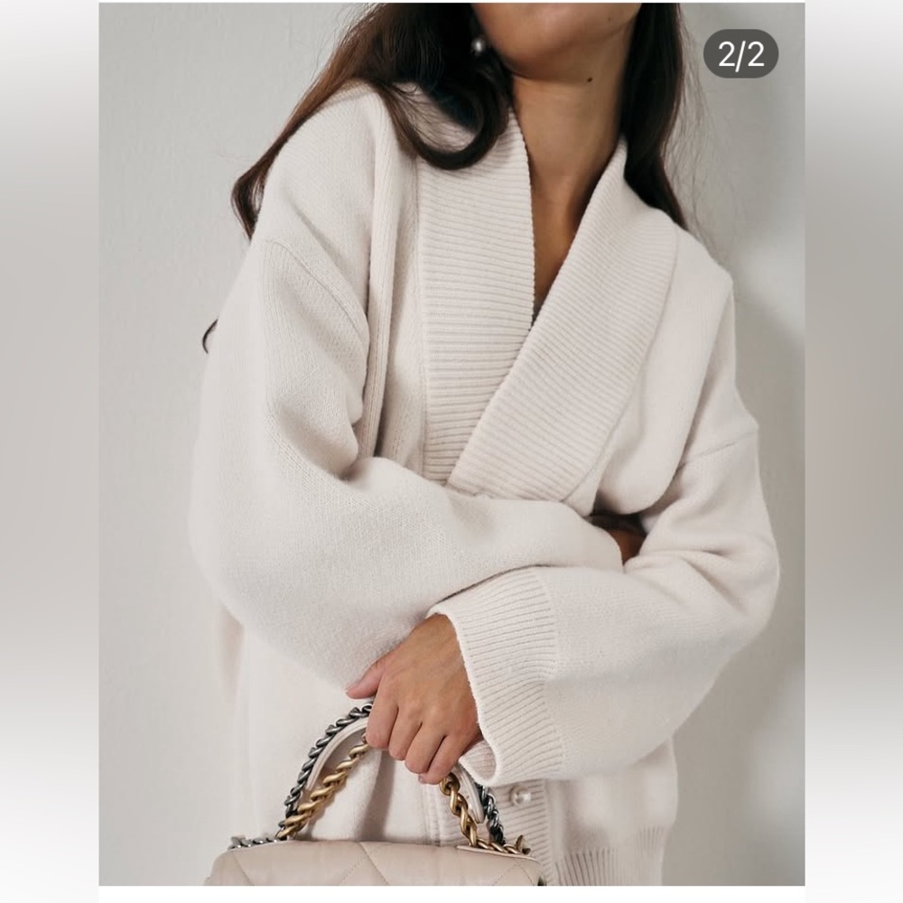 VITA GRECE Cream Pearl-Button Rib Trim Cardigan - Picture 2 of 11